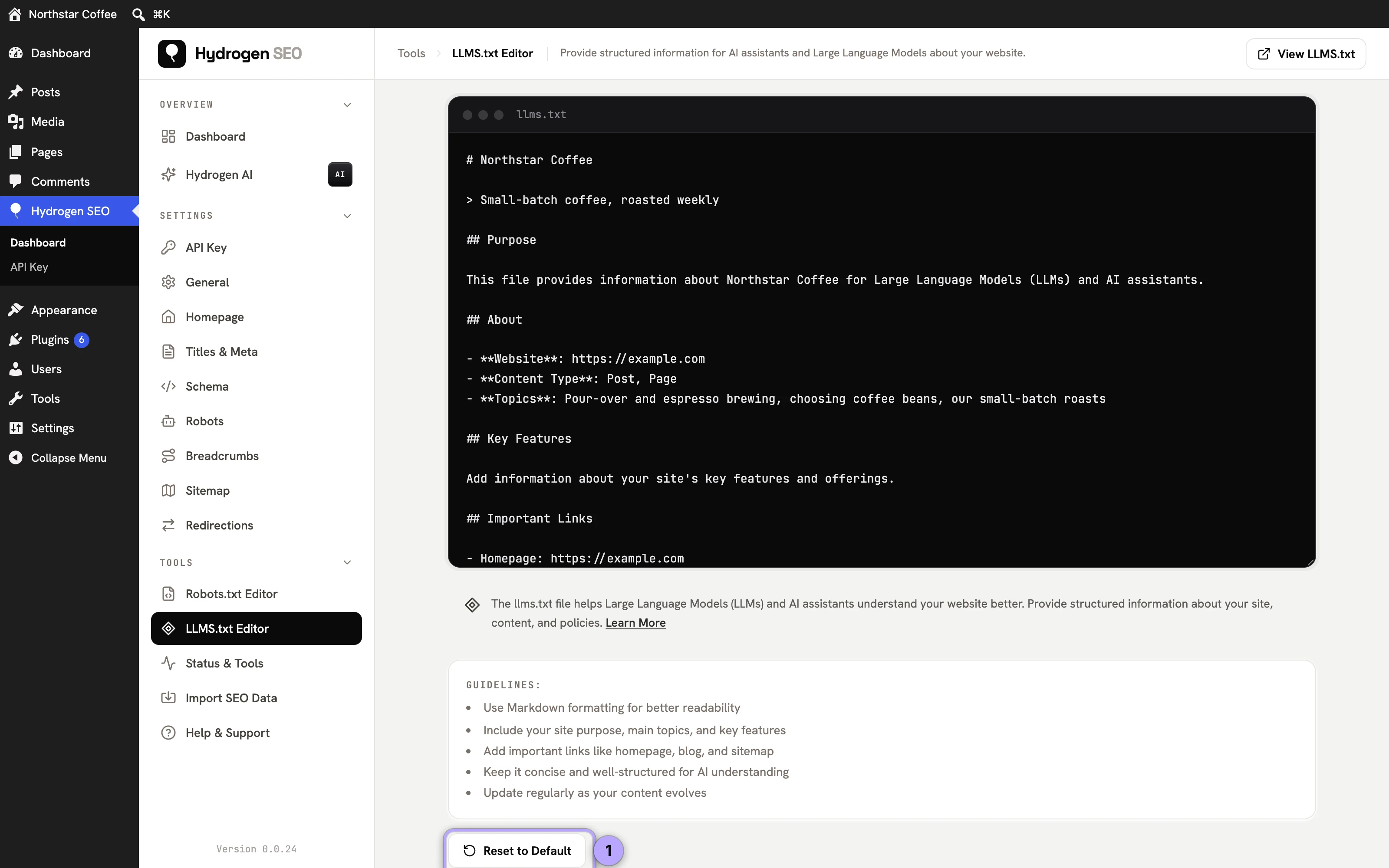 Reset to Default button below the guidelines.